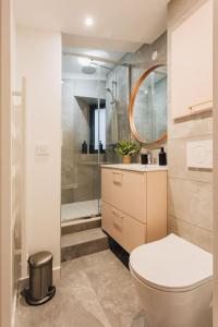 ein Bad mit einem WC, einem Waschbecken und einer Dusche in der Unterkunft La Vie en Rose - Luxe, calme & hypercentre - 3* in Annecy
