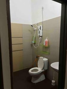 a bathroom with a shower and a toilet and a sink at Azzahra Homestay Pekan with 3 Bedrooms fully airconditioner in Pekan