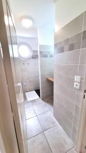 y baño con ducha a ras de suelo y aseo. en Le Marie-Agnès Appartement neuf de Standing en Fort-de-France