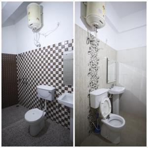 two pictures of a bathroom with a toilet and a sink at HOTEL K FORT in Jalandhar
