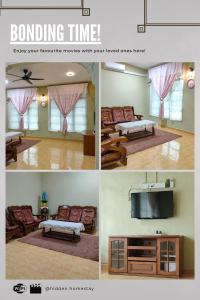 a collage of four pictures of a living room at Hidden Homestay in Marang