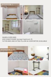 a collage of four pictures of a bedroom at Hidden Homestay in Marang