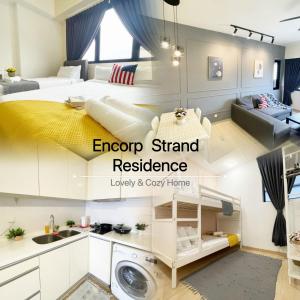 a small apartment with a bed and a kitchen at Encorp Strand Lovely 2BR Condo at Kota Damansara in Petaling Jaya