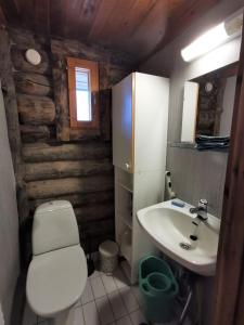 a bathroom with a white sink and a toilet at Soppela in Syöte