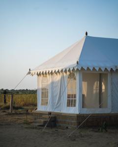 a white tent in the middle of a field at Real Desert Man Safari Camp in Jaisalmer