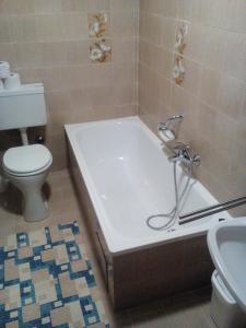 a bathroom with a tub and a toilet and a sink at Gasthof Papillon in Möderbrugg