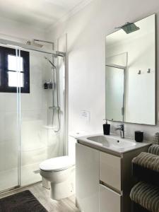 a bathroom with a toilet and a sink and a shower at Apartamento La Gaviota in Playa Honda