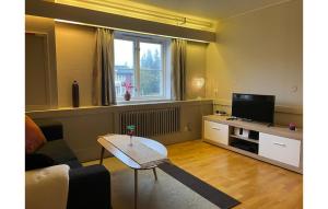 a living room with a couch and a television at Amazing Apartment In Lillehammer With Sauna in Lillehammer