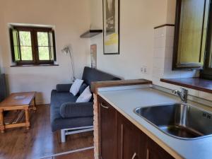 a kitchen with a sink and a couch in a room at 10B01 - Apartamento Villamuñin zona rural in Pravia +19 photos