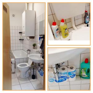 2 fotos de un baño con aseo y lavabo en Wu02 - WuTAL- 75qm -Single Beds, en Wuppertal