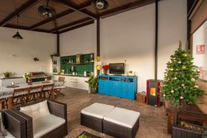 uma sala de estar com uma árvore de Natal em La Era Gran casa de vacaciones para grupos adaptada a vuestras necesidades em Rute