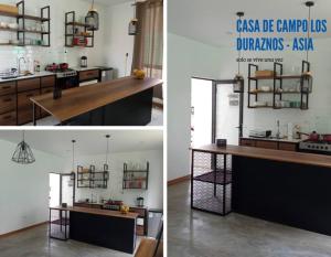 two pictures of a kitchen with a counter in a room at Country House In Asia in Asia
