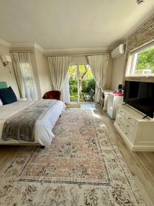 a bedroom with a large bed and a television at Constantiaberg Eco-Villa in Cape Town