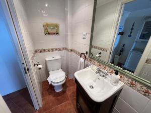 a bathroom with a toilet and a sink and a mirror at IZARO EYE BERMEO by Urdaibai Rentals in Bermeo +7 photos