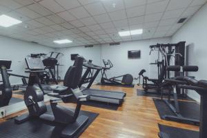 a gym with treadmills and elliptical machines at Holiday Inn Skopje, an IHG Hotel in Skopje