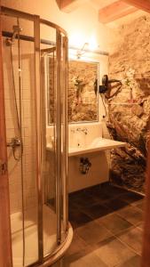 La salle de bains est pourvue d'une douche et d'un lavabo. dans l'établissement Mas D'en Roqueta, à Aravell