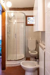 łazienka z prysznicem, toaletą i umywalką w obiekcie Classic Florentine Flat Near Piazza Santa Croce we Florencji