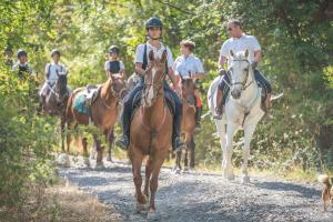 un grupo de personas montando caballos en un sendero en Il Poggio, en Celle sul Rigo