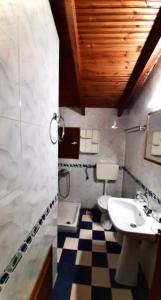 a bathroom with a sink and a toilet at Agrampeli in Limenaria +42 photos