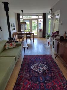 sala de estar con sofá y alfombra en Sfeervolle woning dichtbij centrum Deventer en Deventer