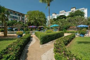 a park with bushes and umbrellas in a city at Patong Beach Gardens - Pool Fast WiFi Smart TVs in Patong Beach