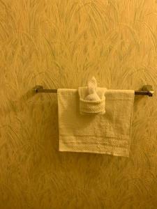 a towel hanging on a towel rack in a bathroom at #2BR Cozy Villa - Mins to Historic STM Amusement Park! in Stone Mountain