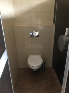 a small bathroom with a toilet in a stall at Noclegi na Słowackiego 6 in Wałbrzych