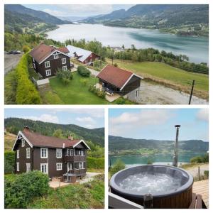 tre foto diverse di una casa e di un lago di Stamp and sauna! Small farm with fantastic view! a Favang