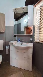 a bathroom with a sink and a mirror at B&B la Curt del Böff in Lasnigo