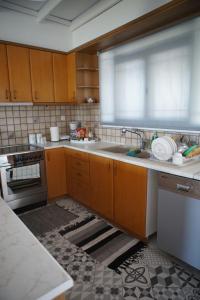 a kitchen with a sink and a stove top oven at Katakolo 180ο Sea View house near Ancient Olympia in Katakolon