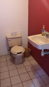 a bathroom with a toilet and a sink at Posada Doña Mari Aeropuerto in Mexico City +8 photos