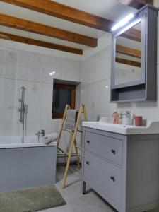 a bathroom with a sink and a bath tub at Gîte des Bruns en chartreuse in Entremont-le-Vieux