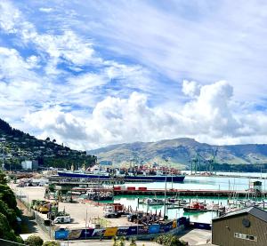 a bunch of boats are docked in a harbor at Sea views in luxury at LYTTELTON BOATIQUE HOUSE - 14 km from Christchurch in  Lyttelton