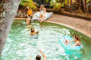 a group of people playing in a swimming pool at Mad Monkey Village in Cairns