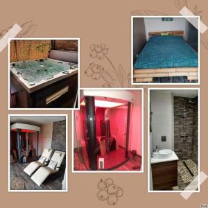 a collage of pictures of a bedroom and a bed at Le cocon de sofalia in Courcelles