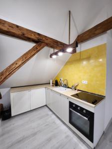 a kitchen with a sink and a stove at Apartmán č2 - 450 m od centra Bojníc in Bojnice