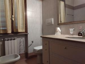 y baño con lavabo, aseo y espejo. en Villa di Antonio, en Torre del Lago Puccini