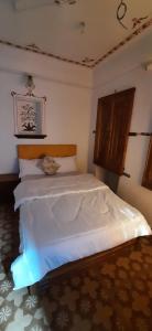 a bedroom with a bed with a light on it at Madan Mohan Villas (A Haritage Haveli Home Stay) in Udaipur