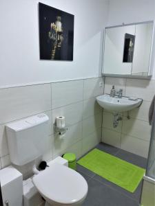 a bathroom with a white toilet and a sink at Tante Emma Kapstadt in Paderborn