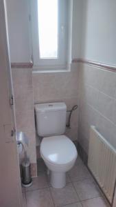 a bathroom with a white toilet and a window at Apartmán Malvazinky in Prague