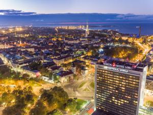 an aerial view of a city at night at Original Sokos Hotel Viru in Tallinn