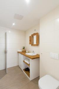 uma casa de banho com um lavatório e um WC em Apartment am Yachthafen Whg 8 optional Bootsplatz em Plau am See