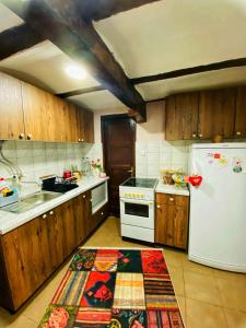 a kitchen with a white refrigerator and a sink at Bukovički mir in Arandjelovac