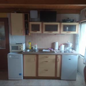a small kitchen with a sink and a microwave at Chata Dvorečná in Loučovice