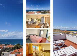a collage of four pictures of a hotel room at Ericeira Panoramic Sea View Apartments in Ericeira