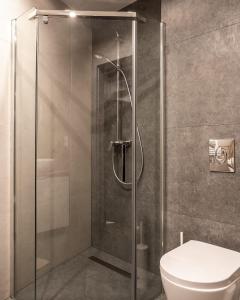 a shower stall with a toilet in a bathroom at Wy_spa_Podolany in Gdów