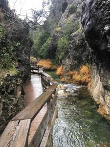 drewniany most nad rzeką z ławkami w obiekcie Cazorla Paraíso I, Arroyo Frío w mieście Arroyo Frio