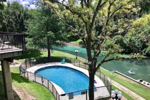a swimming pool in the middle of a river at Our Happy Place in New Braunfels