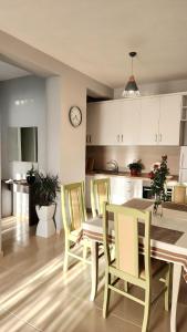 cocina y comedor con mesa y sillas en Divjaka Apartments 2 - City Center, en Divjakë