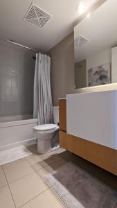 a bathroom with a toilet and a tub and a sink at Lovely 2 Bed Condo in Downtown Toronto in Toronto